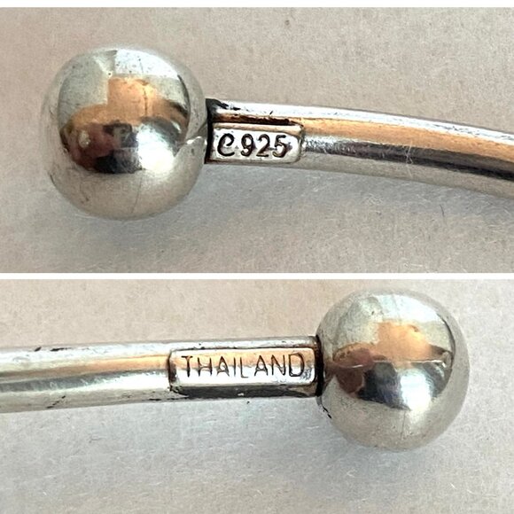 Sterling Silver 925 Thailand Removable Ball Bead Oval Cuff Charm Bracelet Sz 7 - Picture 10 of 16